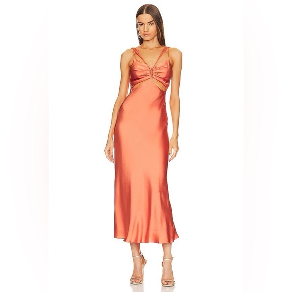 Jonathan Simkhai Josette Cut Out Draped Midi Dress in Coral - Size 10 - Picture 1 of 8
